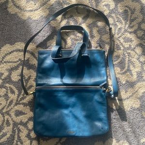 Blue Fossil Fold Over Bag